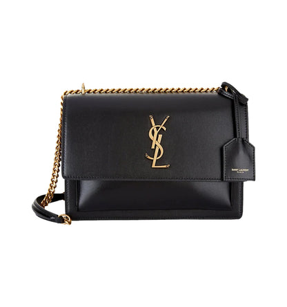 SAINT LAURENT Medium Sunset Bag In Smooth Calfskin Leather | Black With Bronze