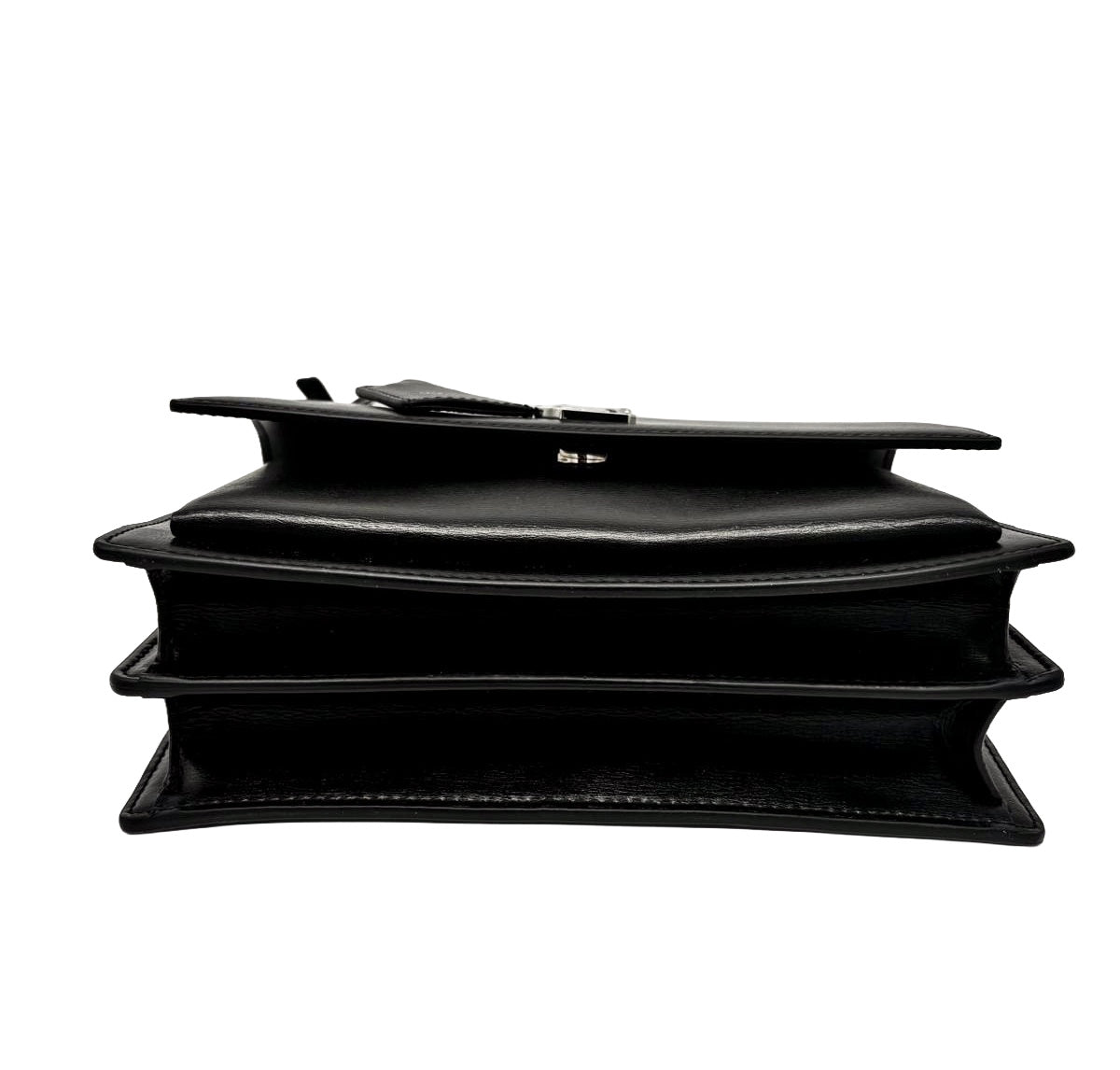 SAINT LAURENT Medium Sunset Bag In Smooth Calfskin Leather | Black With Silver