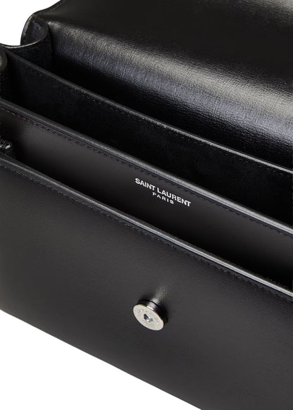 SAINT LAURENT Medium Sunset Bag In Smooth Calfskin Leather | Black With Silver
