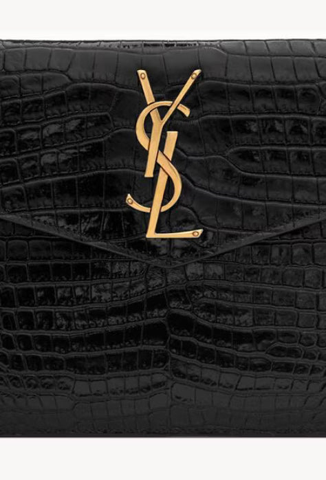 SAINT LAURENT Uptown Clutch Bag In Shiny Crocodile Embossed Leather