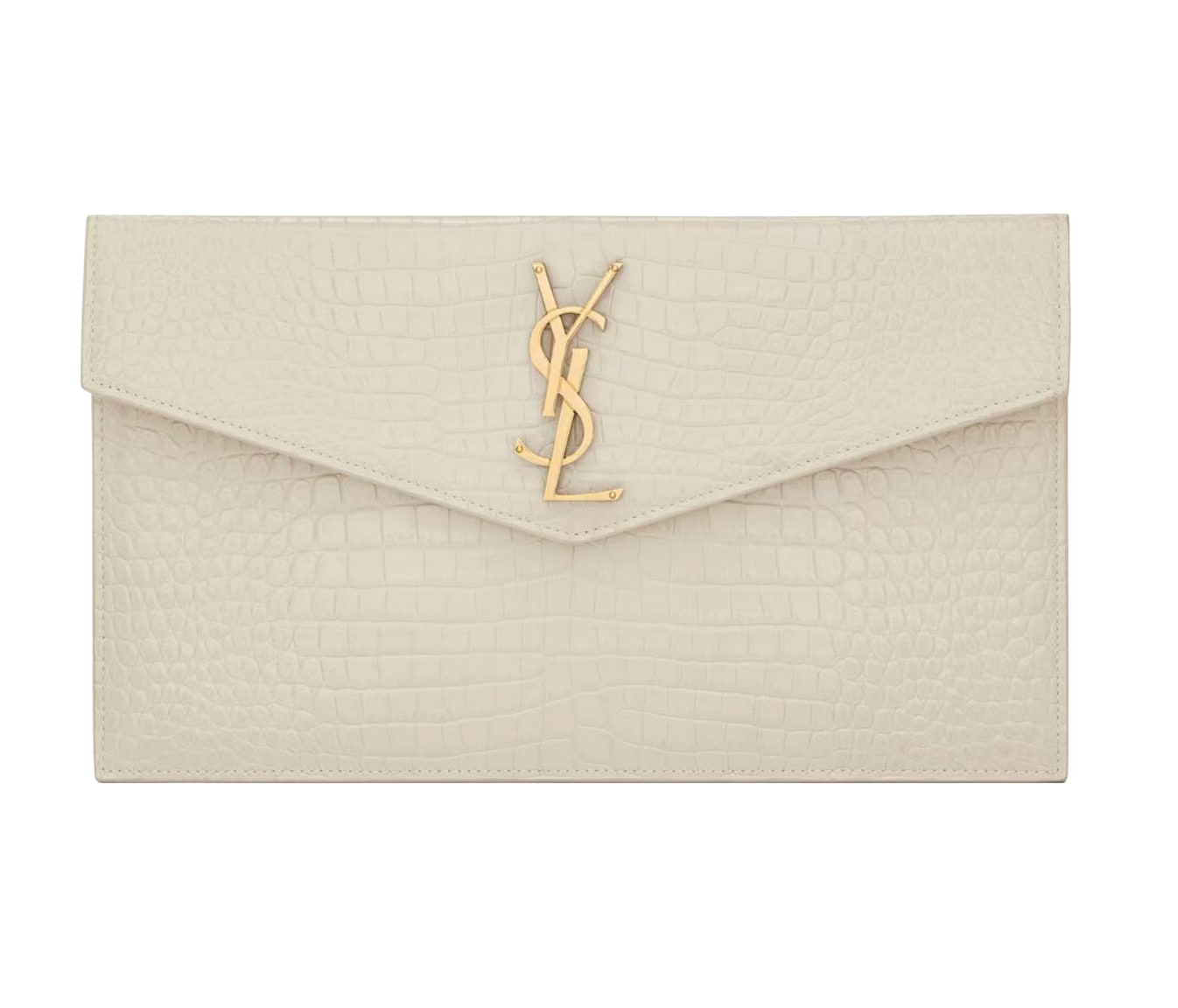 SAINT LAURENT Uptown Pouch in Crocodile Embossed Shiny Leather