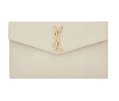SAINT LAURENT Uptown Pouch in Crocodile Embossed Shiny Leather