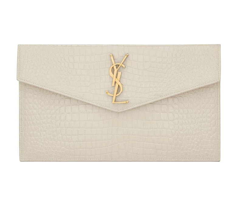 SAINT LAURENT Uptown Pouch in Crocodile Embossed Shiny Leather