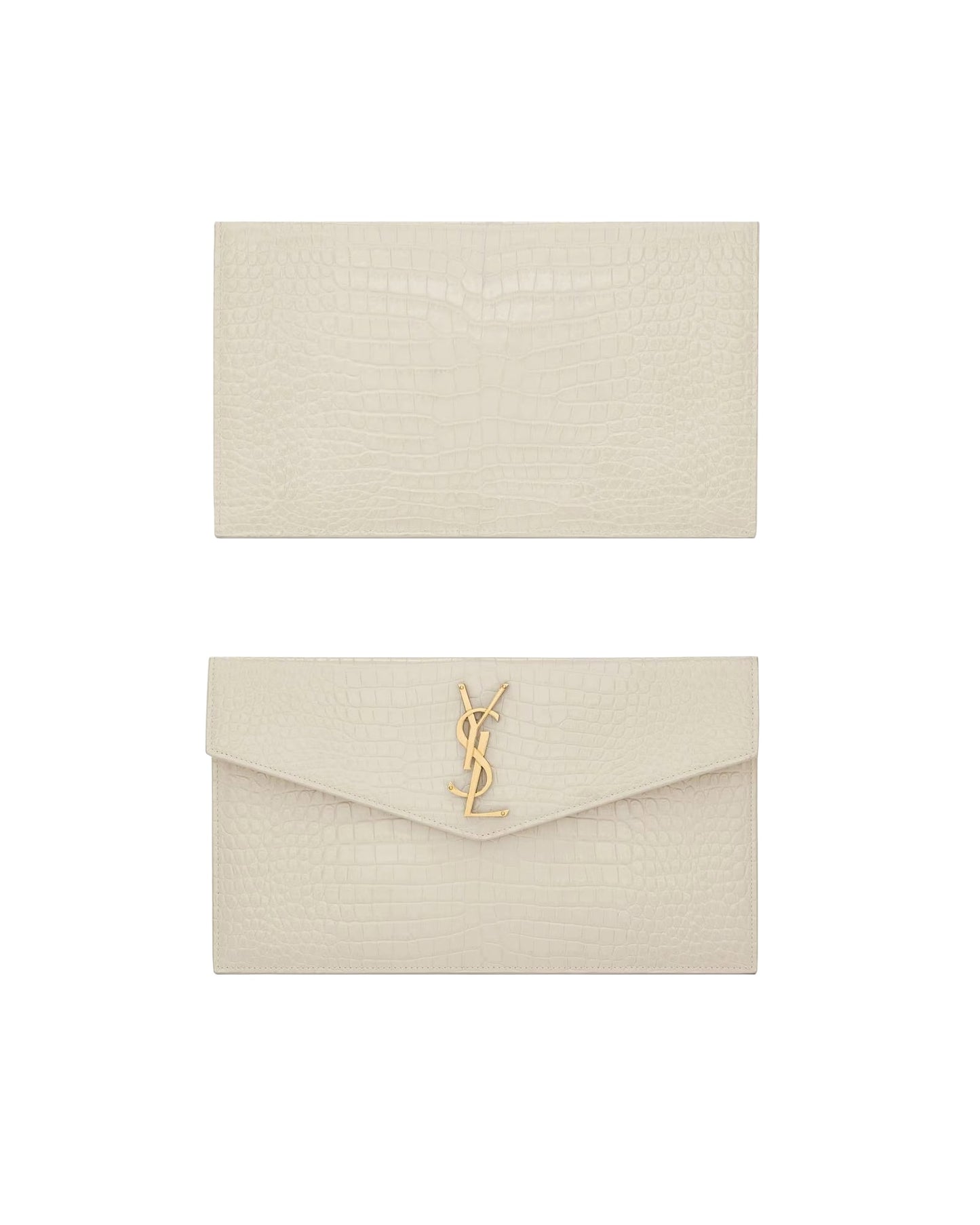 SAINT LAURENT Uptown Pouch in Crocodile Embossed Shiny Leather