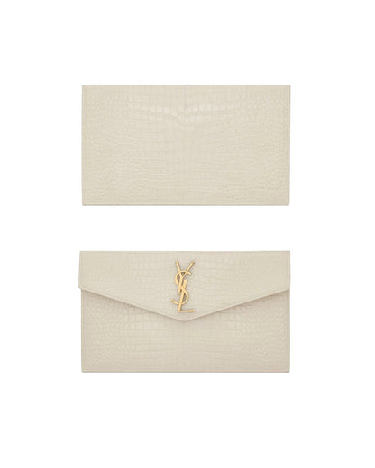 SAINT LAURENT Uptown Pouch in Crocodile Embossed Shiny Leather