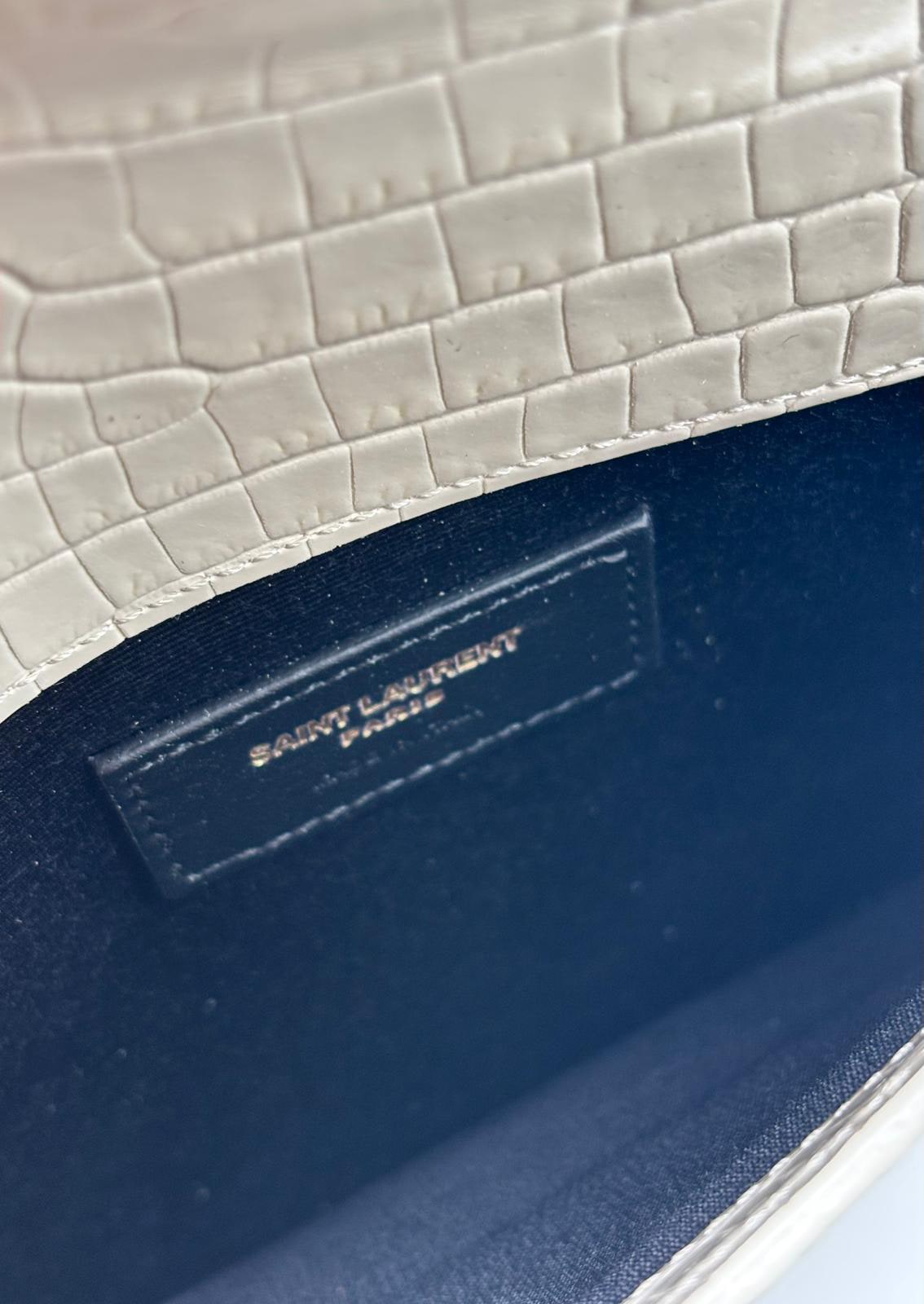 SAINT LAURENT Uptown Pouch in Crocodile Embossed Shiny Leather