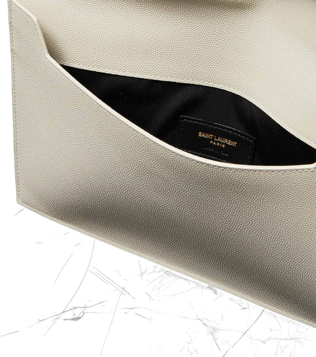 SAINT LAURENT Uptown Pouch In Grain de Poudre Embossed Calfskin Leather | Vintage White