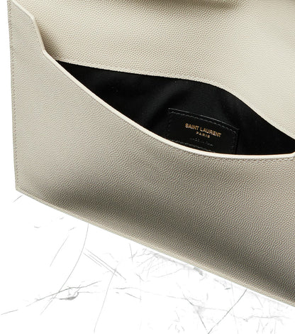 SAINT LAURENT Uptown Pouch In Grain de Poudre Embossed Calfskin Leather | Vintage White