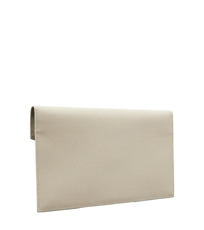 SAINT LAURENT Uptown Pouch In Grain de Poudre Embossed Calfskin Leather | Vintage White