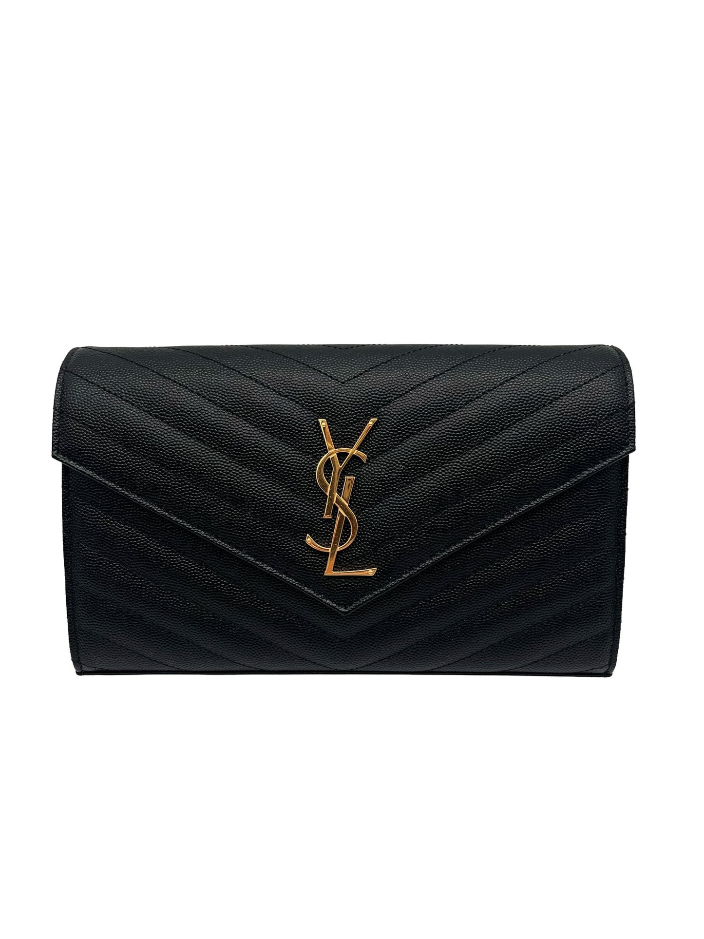 SAINT LAURENT Cassandre Classic Chain Wallet In Grain de Poudre Leather