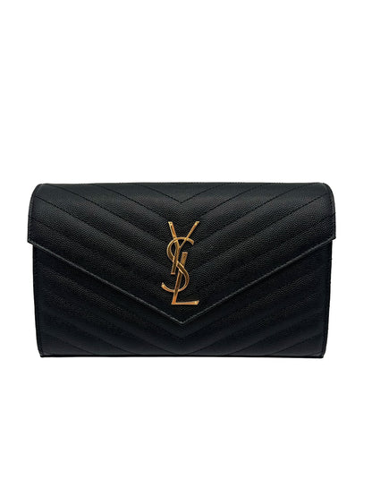 SAINT LAURENT Cassandre Classic Chain Wallet In Grain de Poudre Leather