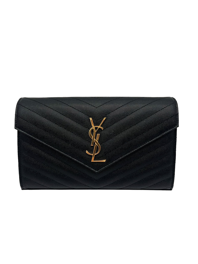 SAINT LAURENT Cassandre Classic Chain Wallet In Grain de Poudre Leather