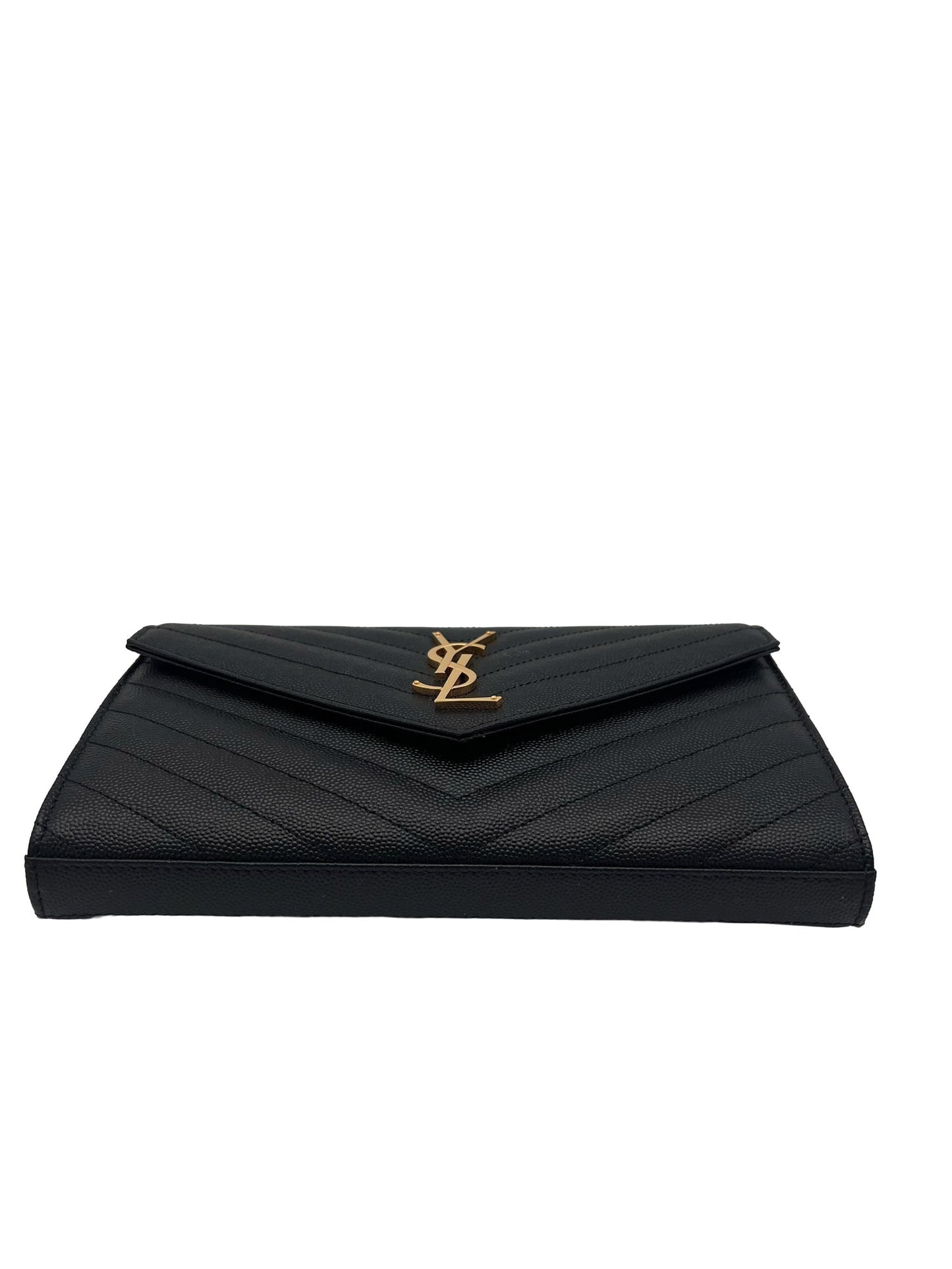 SAINT LAURENT Cassandre Classic Chain Wallet In Grain de Poudre Leather