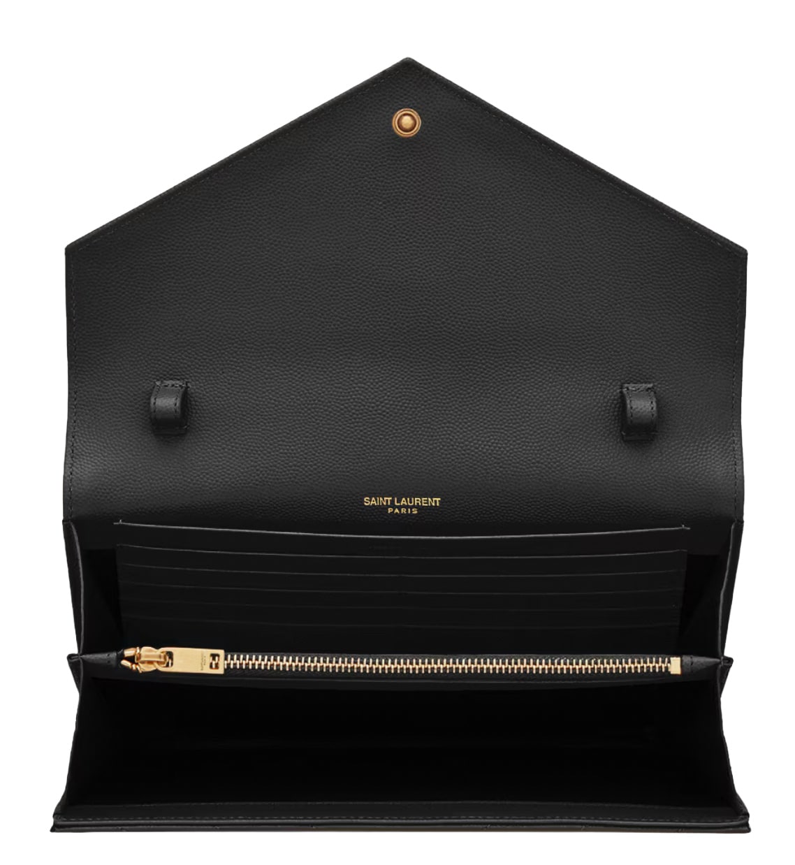 SAINT LAURENT Cassandre Classic Chain Wallet In Grain de Poudre Leather