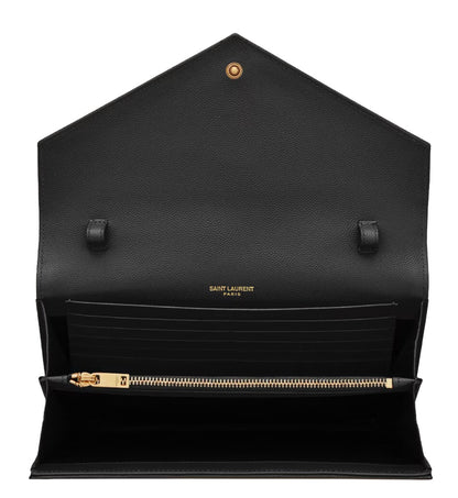 SAINT LAURENT Cassandre Classic Chain Wallet In Grain de Poudre Leather